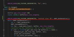 Screenshot of a C code fragment with a highlighted function and a logging line.