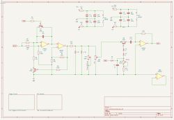 Schemat układu analogowego syntezatora kick drum zbudowanego w KiCad
