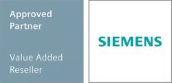 Grafika z napisem „Approved Partner Value Added Reseller” oraz logo Siemens