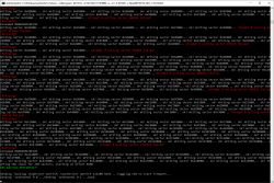 Windows console showing firmware flashing with some write sector errors