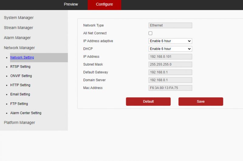 Panel ustawień sieciowych kamery Keview HS400Z6-P