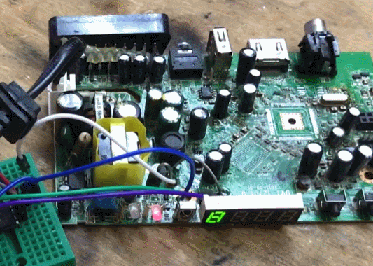Electronic Board with LED Display Electronic board with connected wires and LED display