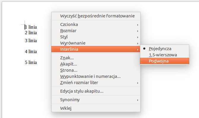 HP - odstępy między wierszami tekstu w Libreoffice Writer