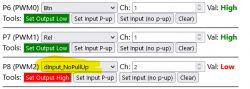 Control panel showing configuration of ports P6, P7, and P8 with high and low values.