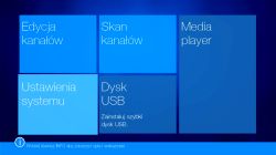 Main tuner menu with channel edit, scan, media player, system settings, and USB disk