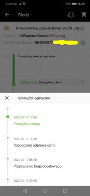 Shipment from Aliexpress shipping status