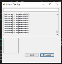 Ollama Chat App window showing model download progress with ID e8ad13eff07a.