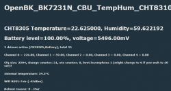 Screenshot displaying temperature, humidity, and battery status data from the OpenBK system.