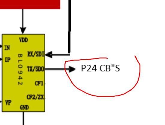 Part of an electronic schematic showing a BL0942 chip and label “P24 CBS”