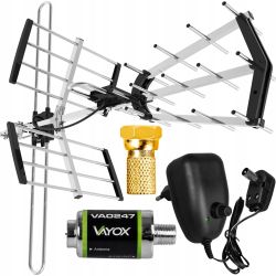 Antena kierunkowa VA900 z wzmacniaczem VAOX VA0247 i zasilaczem