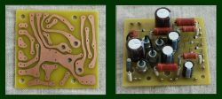 Two PCB boards: left unassembled, right assembled with capacitors and resistors