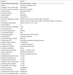Zrzut ekranu z informacjami o systemie Windows 11 Home