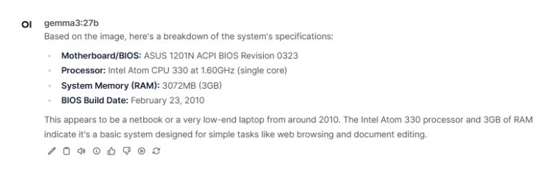 Computer System Specification Screenshot of a computer system specification.