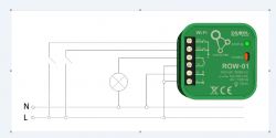 Diagram of connecting the ROW-01 module to the electrical installation.