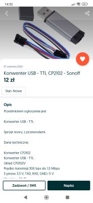 Switching from the factory Evelink to Supla on the Sonoff Basic R2 via USB TTL CP2102