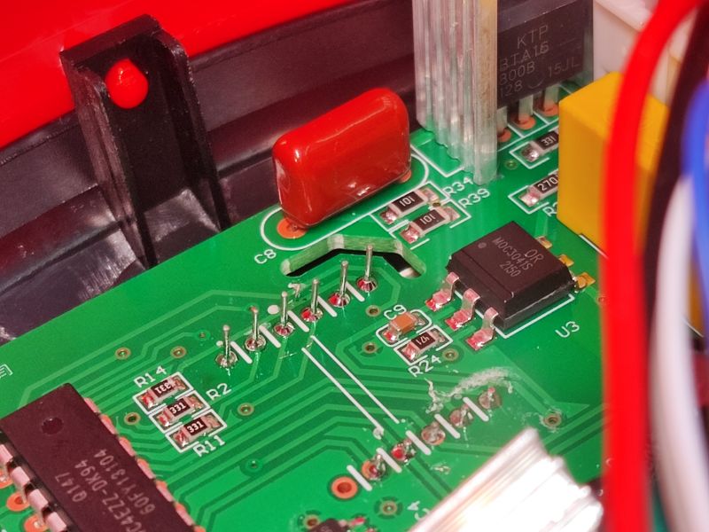 Inside the Yato YT-82457 Soldering Station Close-up of the interior of a soldering station showing electronic components.