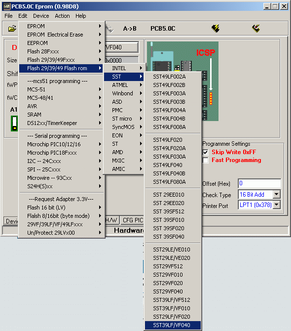 Czy kość biosu SST 39VF040 zaprogramuje Willem 7.1? - 2