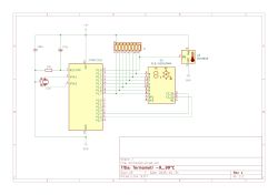 Thermometer schematic with AT89C2051 microcontroller and ELD-5155URWA display