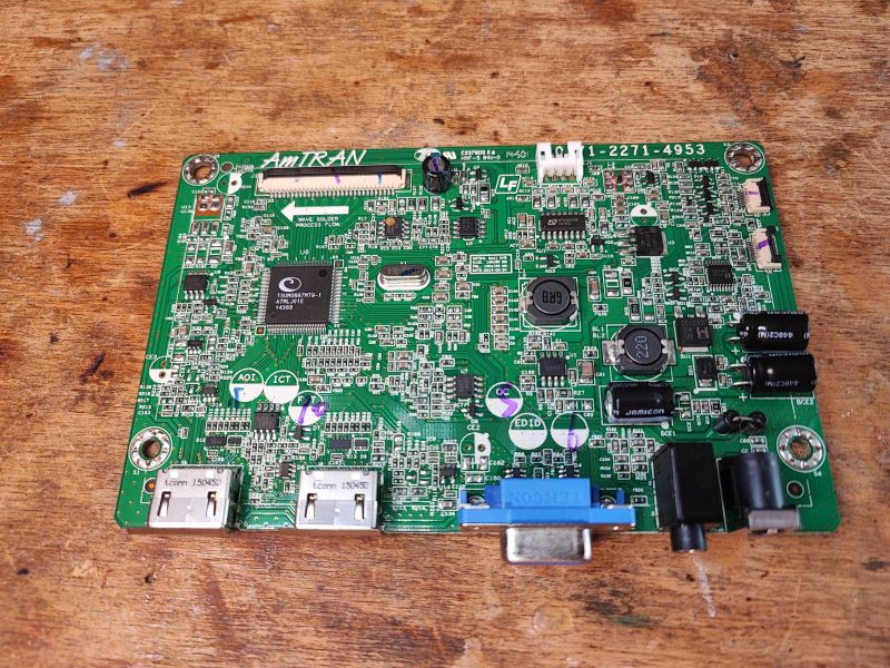 LCD Monitor Motherboard LCD monitor motherboard with visible connectors and electronic components.