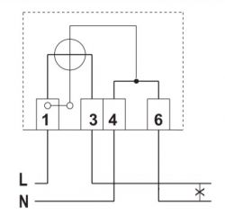 Schemat połączeń elektrycznych z opisanymi punktami: 1 - L zasilanie, 3 - L odpływ, 4 i 6 - N/PEN.