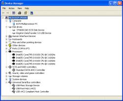 Screenshot of Device Manager in Windows XP showing Intel Core i3-8100 processors.