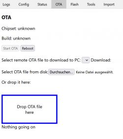 OTA Application Screen with Unfilled Data View of the OTA application screen with chipset and build data not filled in.