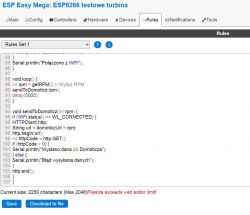 ESP Easy Mega user interface with code exceeding text limit.