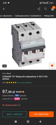 Trójfazowy wyłącznik nadprądowy Legrand TX³ S 303 C10A na stronie internetowej sklepu, nowy, cena 87,99 zł.