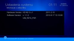 System settings screen showing hardware and software version information