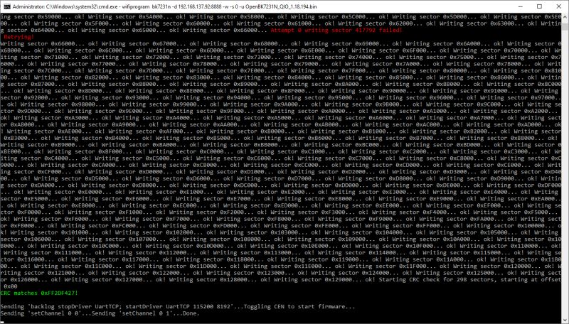 CMD window during firmware flashing to a device over WiFi
