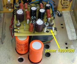 Power supply board of restored Rochar A.1335 voltmeter with replaced components and Zener diode