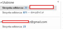 Widok skrzynek odbiorczych w programie Outlook 2019 z zaznaczeniami na liczbie wiadomości.