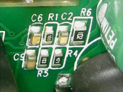 Circuit board with marked components R1, C6, R6, and others.