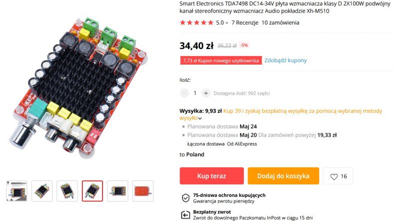 Moduł wzmacniacza mocy XH-M510 TDA7498 100+100W klasa D Moduł wzmacniacza mocy XH-M510 TDA7498 100+100W klasa D
