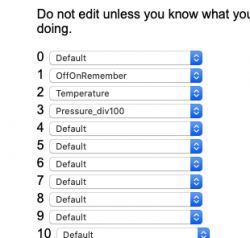Screenshot showing a dropdown list with various sensor settings.