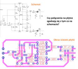 Schemat elektroniczny i projekt płytki drukowanej do sprawdzenia poprawności połączeń.