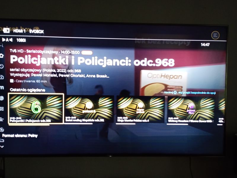 Set-top box interface showing episode info for “Policjantki i Policjanci”