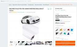 Oferta sprzedaży białej folii samochodowej z połyskiem o szerokości 152 cm na stronie Allegro.