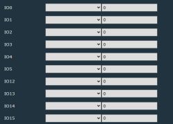 GPIO configuration interface with all values set to 0