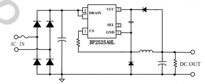 Electrical Schematic with BP2525AHL Circuit Electrical schematic with BP2525AHL circuit.