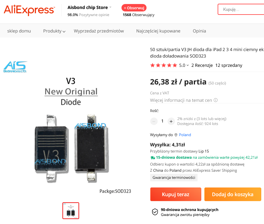 [Rozwiązano] Jaka dioda Schottky - chodzi o jak najmniejszy spadek napięcia