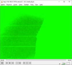 Distorted webcam stream with green artifact in VLC Media Player window