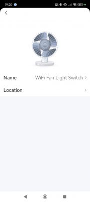 Screenshot of the Tuya app displaying the WiFi Fan Light Switch device.