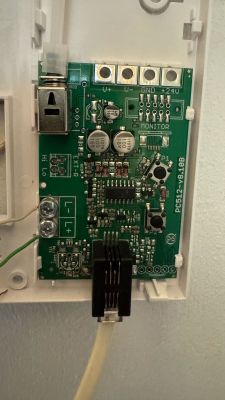 Inside of Proel PC512 intercom handset with circuit board and connection terminals