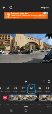 Screenshot of InShot showing the “Stabilize” tool selected on a video timeline