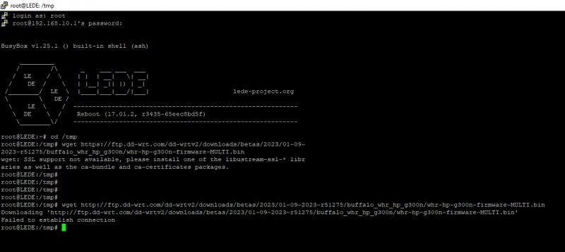 Buffalo/WHR-HP-G300N - Upgrade z LEDE do DD-WRT - problem z połączeniem w Putty