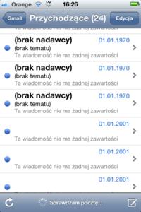 Iphone 4S - Puste maile - bez tematu i treści z 01.01.1970.