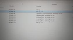 Zrzut ekranu wyników skanowania adresów IP z producentami urządzeń.