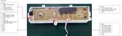 Panel sterujący pralki Samsung – złącza i opisy sygnałów Zdjęcie płytki drukowanej panelu sterującego pralki Samsung z zaznaczonymi złączami CN1, CN2, CN3 i CN4 oraz opisami sygnałów dla każdego złącza.