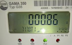 Wyświetlacz licznika GAMA 350 Typ G35 z odczytem 000.86 A i oznaczeniem 71.10T1